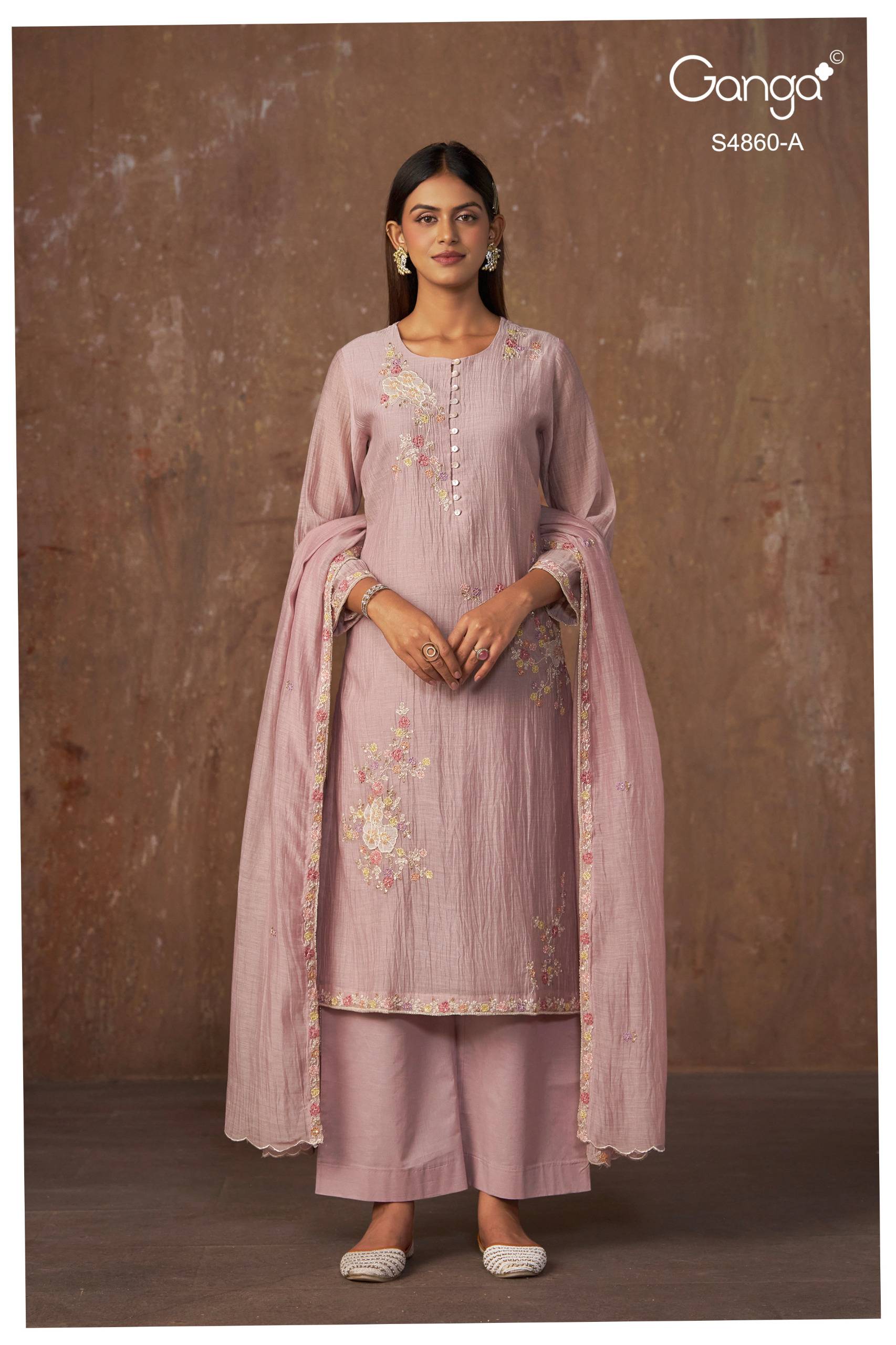 INDU 4860 Series By GANGA FASHION Stylish Beautiful Colourful PURE BANARASI MUL Dresses At Wholesale Price